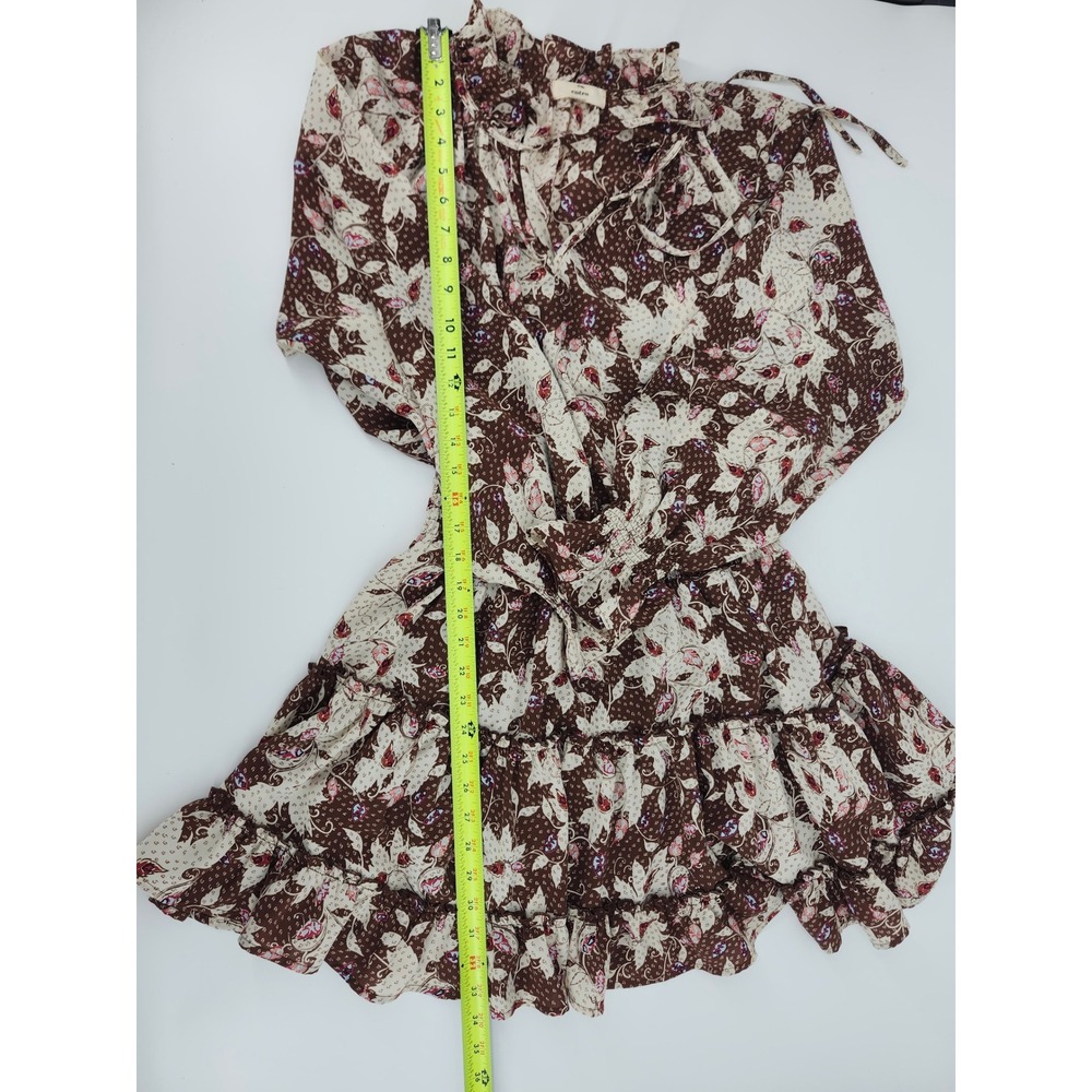 Entro Brown Floral Paisley Smocked Waist Tiered Ruffle Mini Dress Small Boho - Picture 7 of 7